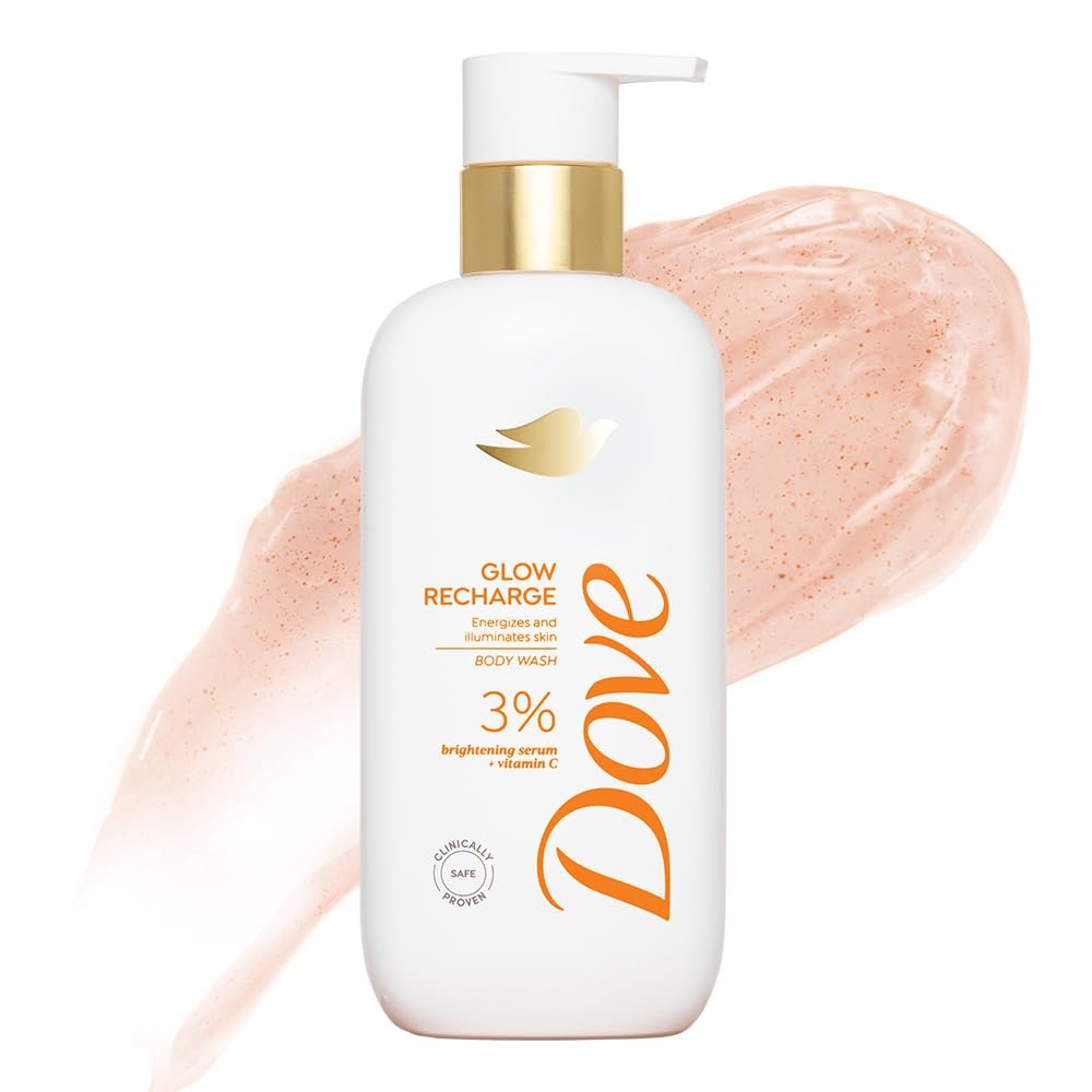 Dove Glow Recharge Serum Body Wash | 3% Brightening Serum Mysore Sandal Soap pack of 3 (450 g)