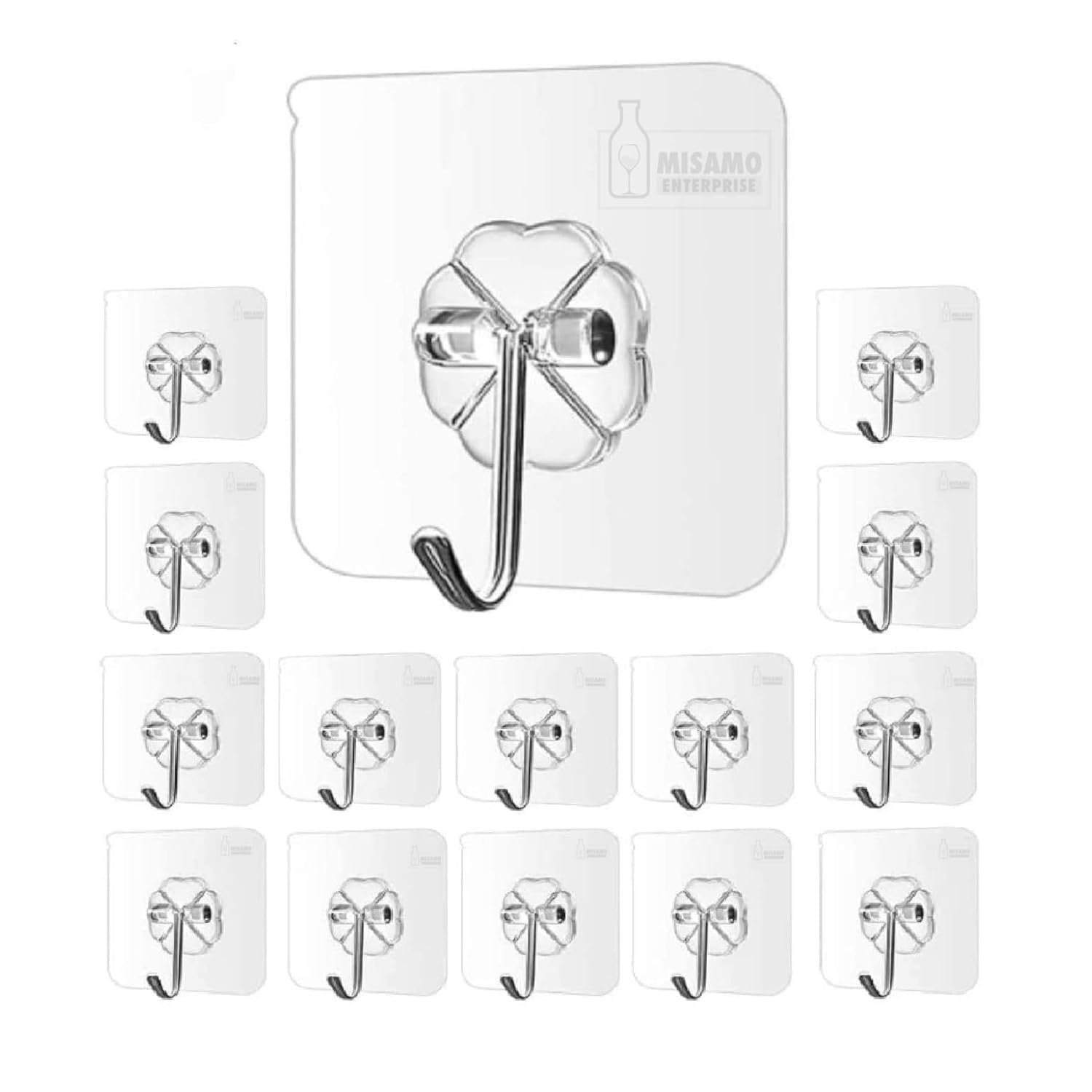 Misamo Enterprise PVC Wall Hooks, Pack of 15, Transparent Home & Kitchen:
ʼwall hooks for bathroomʼ