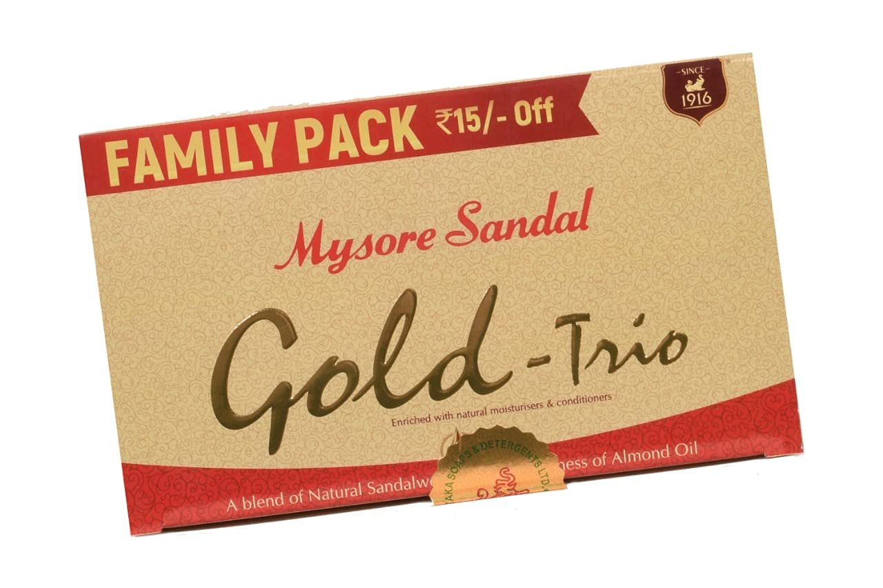 Mysore Sandal's Gold Trio 375gm Natural Moisturisers & Conditioners Soap Mysore Sandal Soap pack of 3 (450 g)