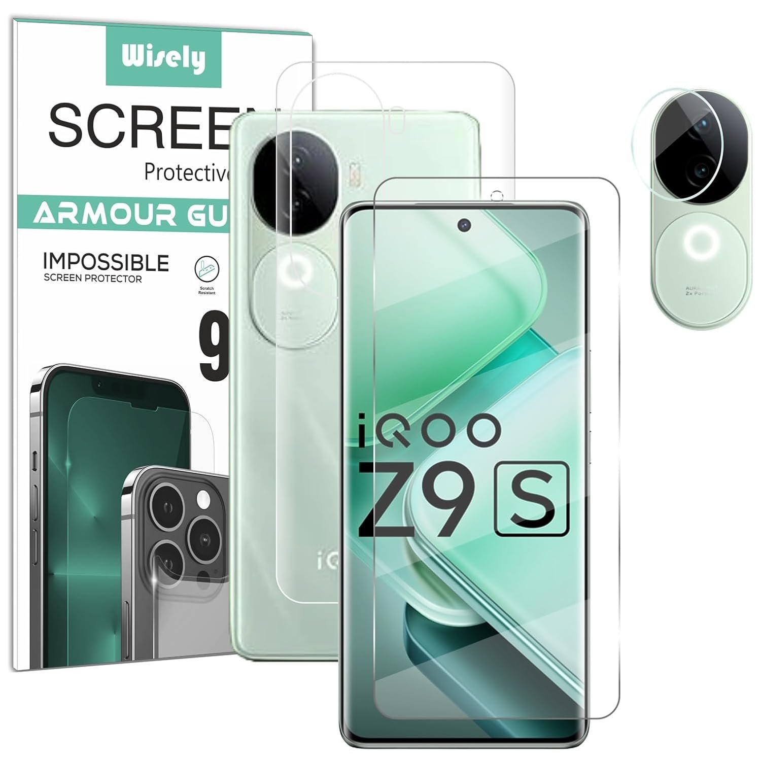 Wisely 3in1 Camera Lens Nano Glass + Anti Scratch Front iQOO Z9s 5G (Onyx Green