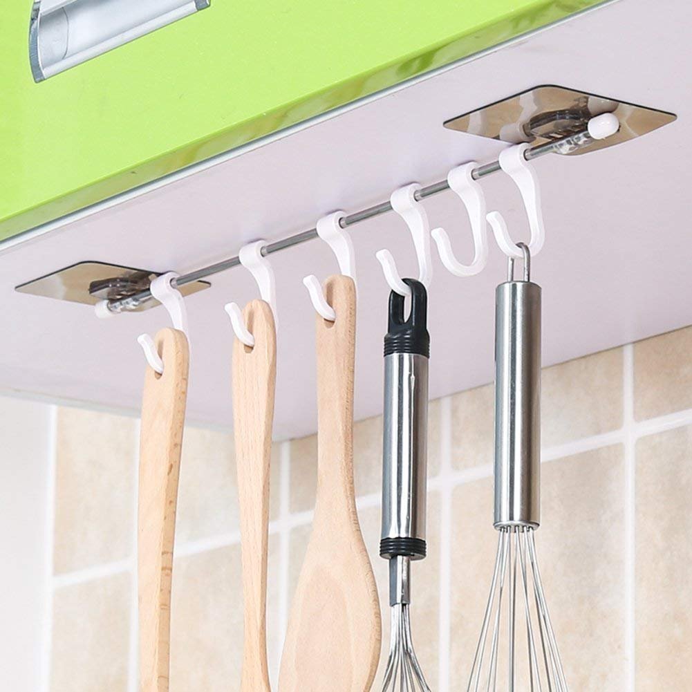 Zurato Self Adhesive Stainless Steel Rod with 6 Hooks Wall Home & Kitchen:
ʼwall hooks for bathroomʼ