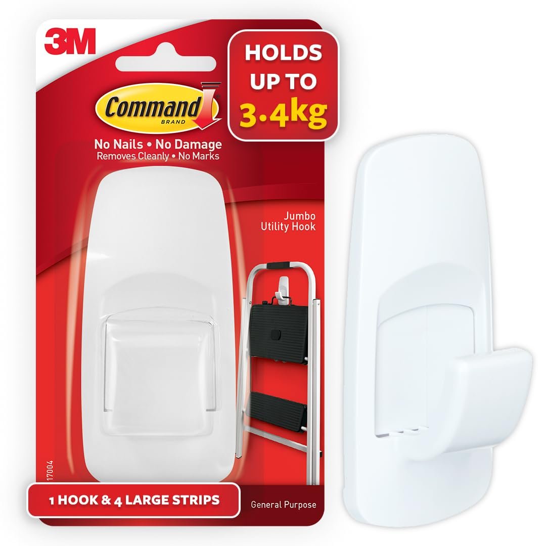 3M Command Jumbo Utilty Wall Hooks, Holds 3.4kg, Damage free, Home & Kitchen:
ʼwall hooks for bathroomʼ