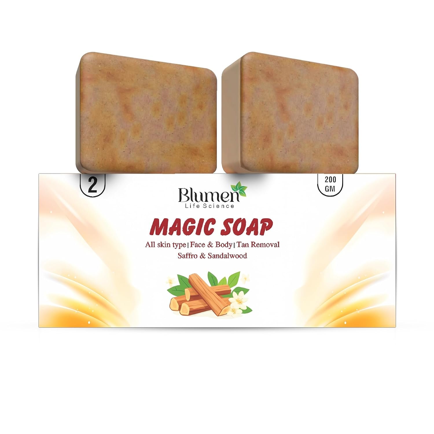 BLUMEN MART Magic Soap Tan Removal | Soaps Sandalwood & Ghar Soaps Sandalwood & Saffron Magic Soap 300 g
