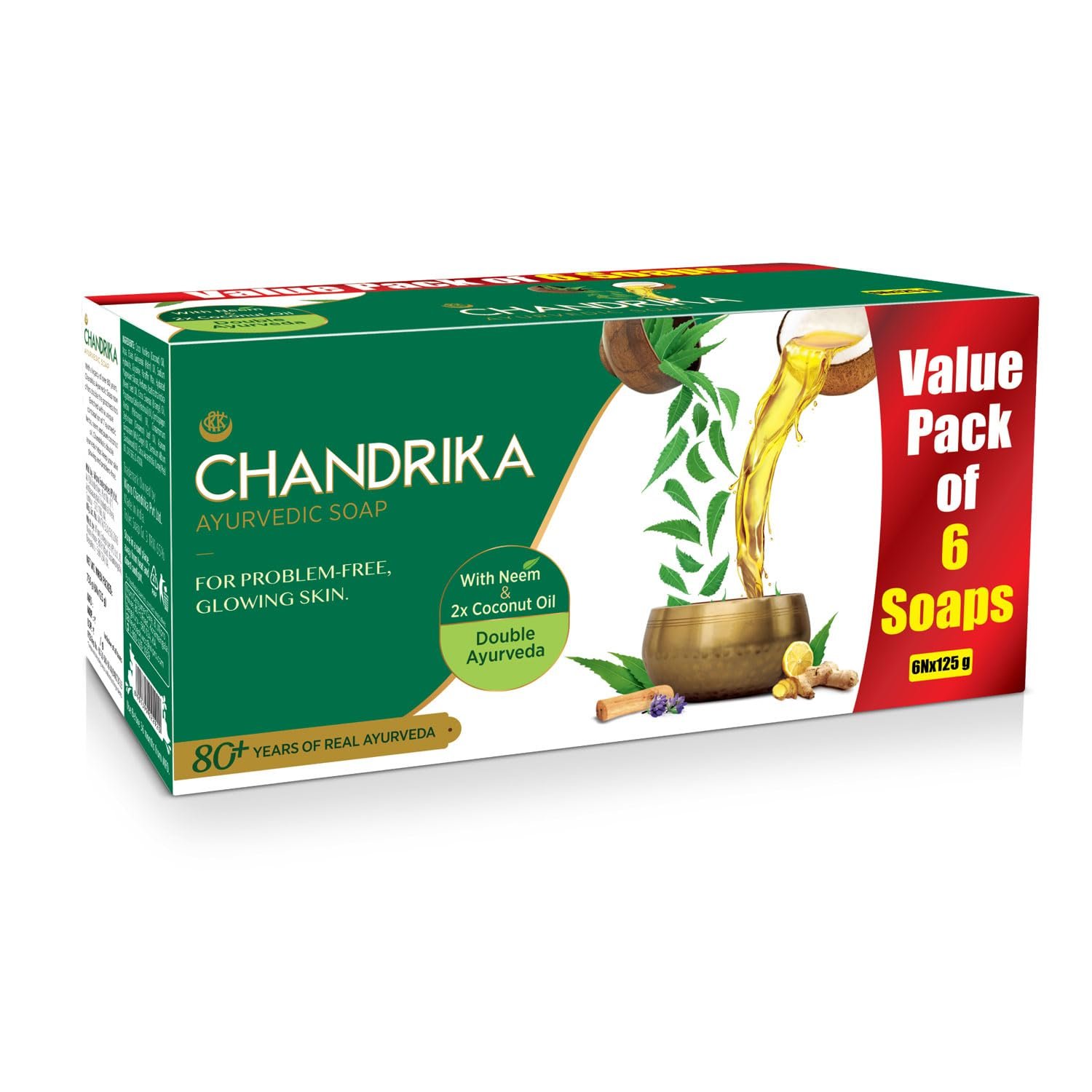 Chandrika Ayurvedic Soap Classic| Handmade Soap for Naturally Radiant Skin| Mysore Sandal Soap pack of 3 (450 g)