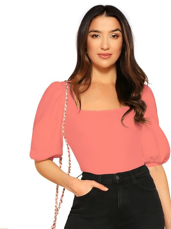 Dream Beauty Fashion Women's Bishop Puff Sleeves Square Neck Slim fashion