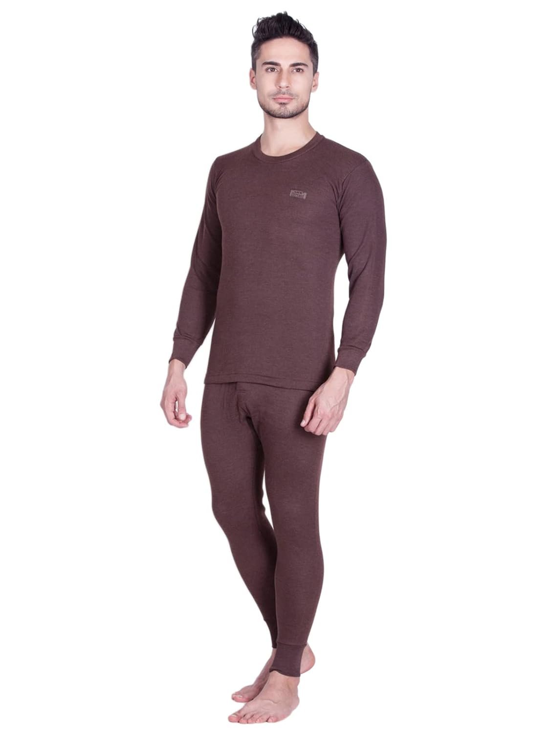 Lux Cottswool Men's Brown4 Round Neck Full Sleeves Premium Thermal Lux Cottswool Menʼs Cotton Thermal Set