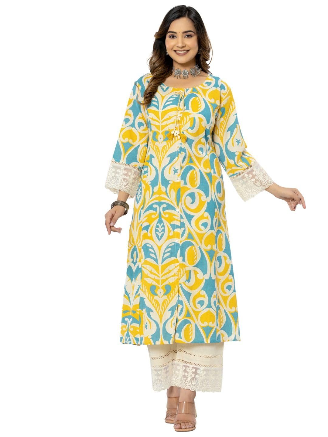 rytras Women's Cotton Printed A-Line Kurta with Pant Set fashion