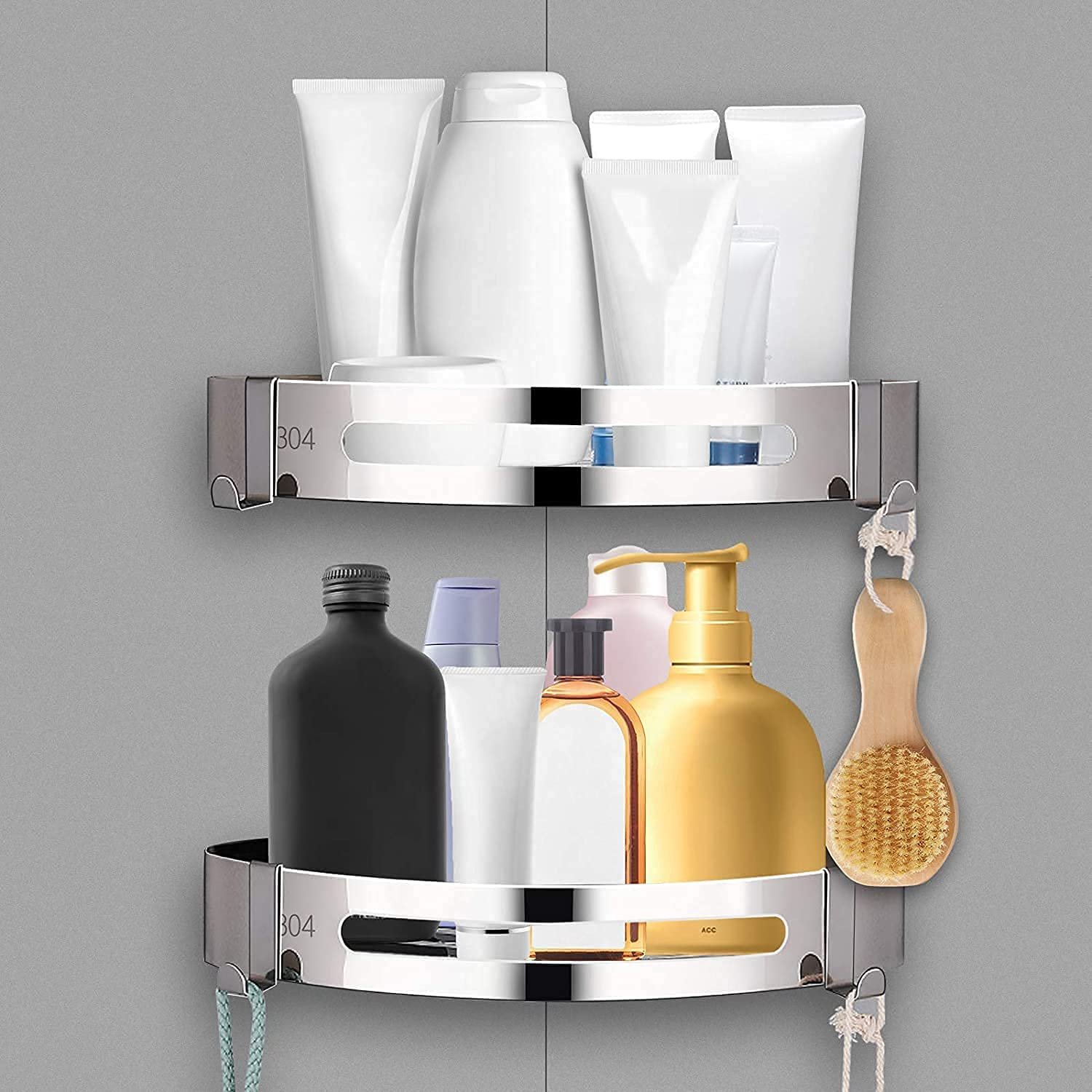 2 Pcs Bathroom Corner Shelves, SUS304 Stainless Steel Corner Shower Home & Kitchen:
ʼwall hooks for bathroomʼ