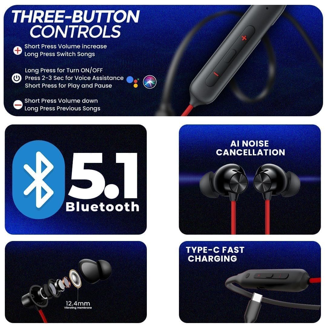 Bluetooth Wireless in Ear Neckband Compatible with Bullet Z2 Mic, OnePlus Bullets Z2 Bluetooth wireless earphones