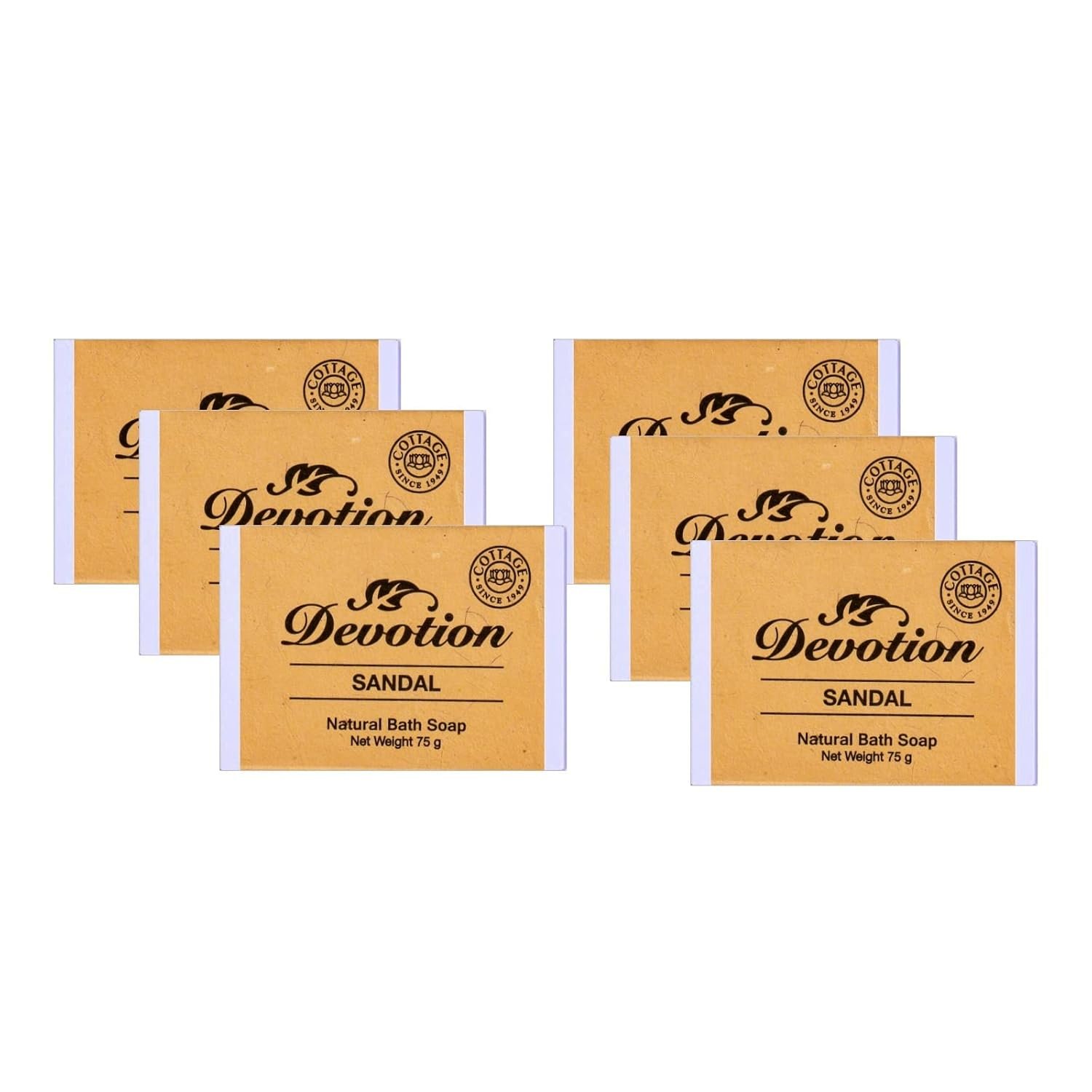 DEVOTION SANDAL Natural Bath Soap (75g) Pack of 6 Mysore Sandal Soap pack of 3 (450 g)