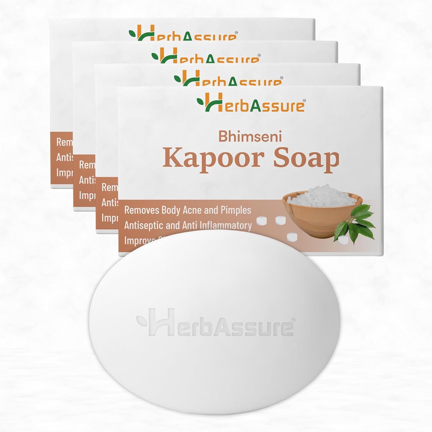 HerbAssure Kapoor Soap | Natural Handmade Herbal Camphor Soap With Mysore Sandal Soap pack of 3 (450 g)