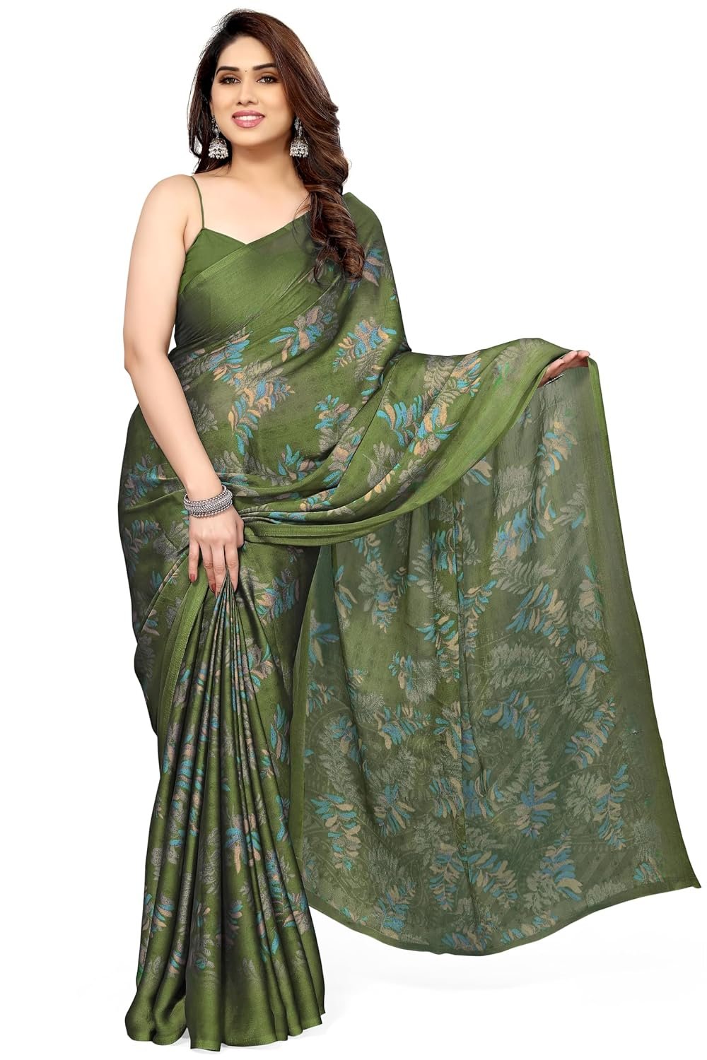 MIRCHI FASHION Women's Stylish Chiffon Leaf Printed Saree with Blouse fashion