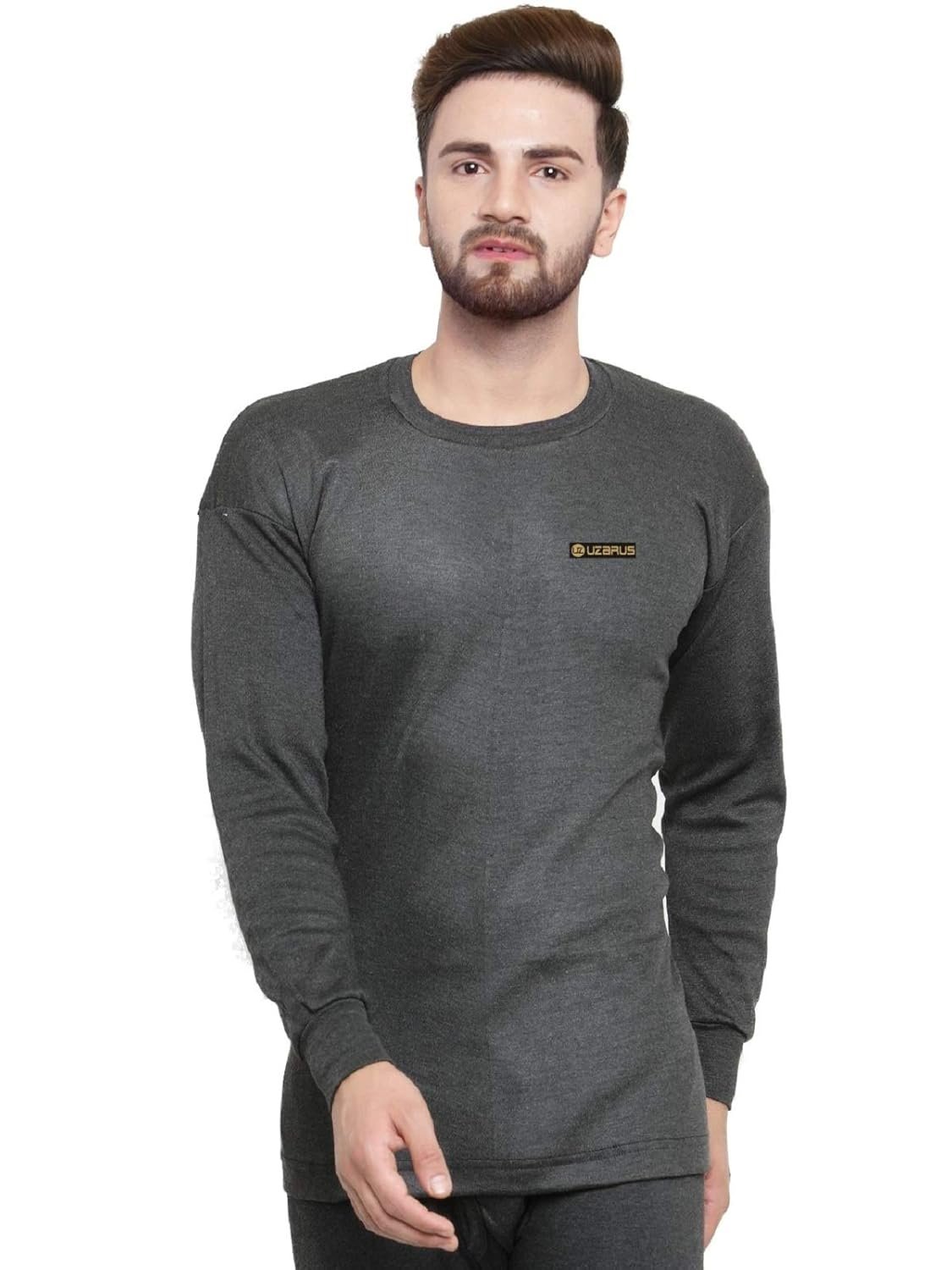 UZARUS Men's Solid Round Neck Thermal TOP Lux Cottswool Menʼs Cotton Thermal Set