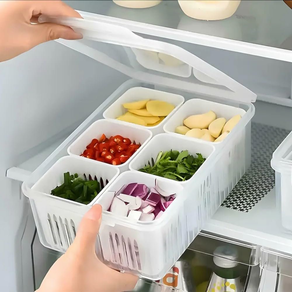 6 Compartments Container for Kitchen Storage Set -Multi Fridge Storage home appliances