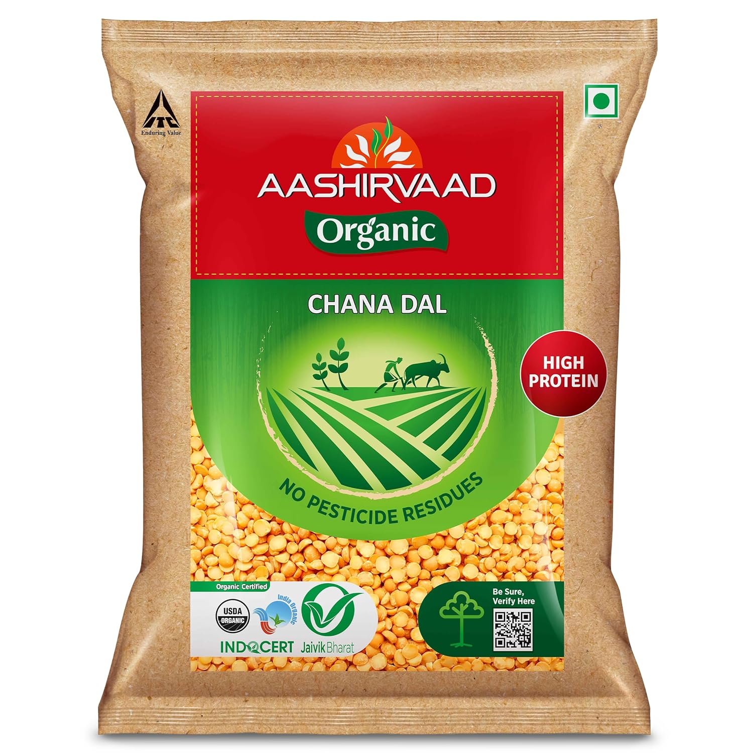 Aashirvaad Organic Chana Dal, 1 Kg, 100% Organic Chana Dal, grocery