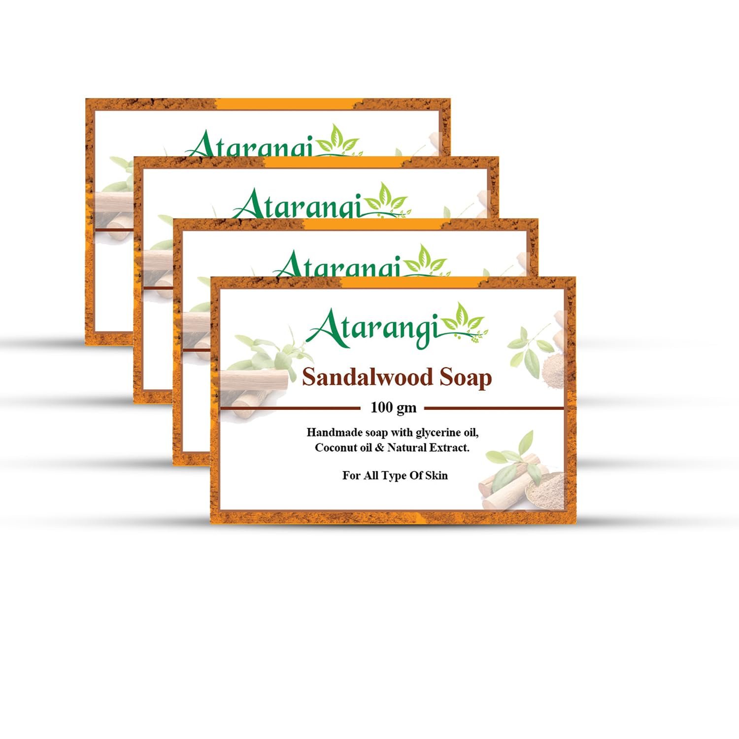 Atarangi Sandalwood Soap – Handmade Bathing Bar with Pure Sandalwood, Mysore Sandal Soap pack of 3 (450 g)