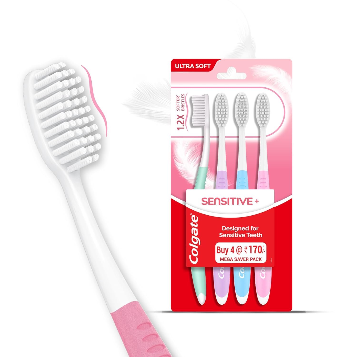 Colgate Sensitive+ Ultra Soft (1.2X softer bristles) Manual Toothbrush Designed grocery