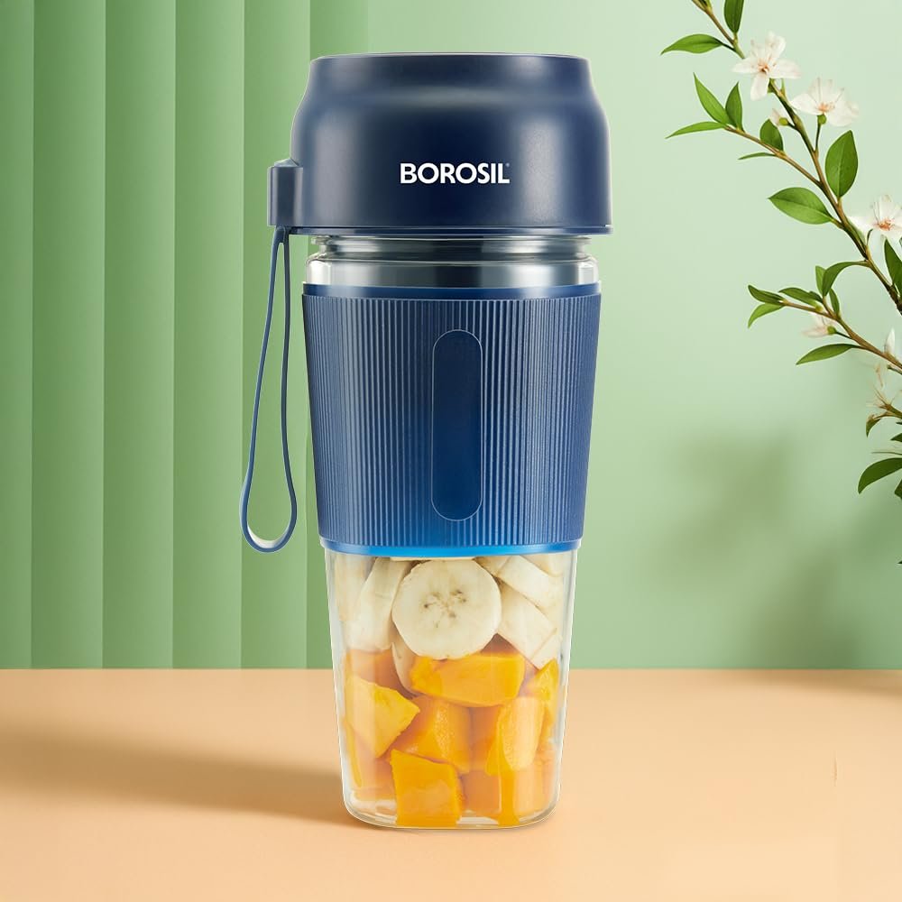 Borosil NutriGrip Blue Portable Blender | 40W Low-Noise DC Motor home appliances