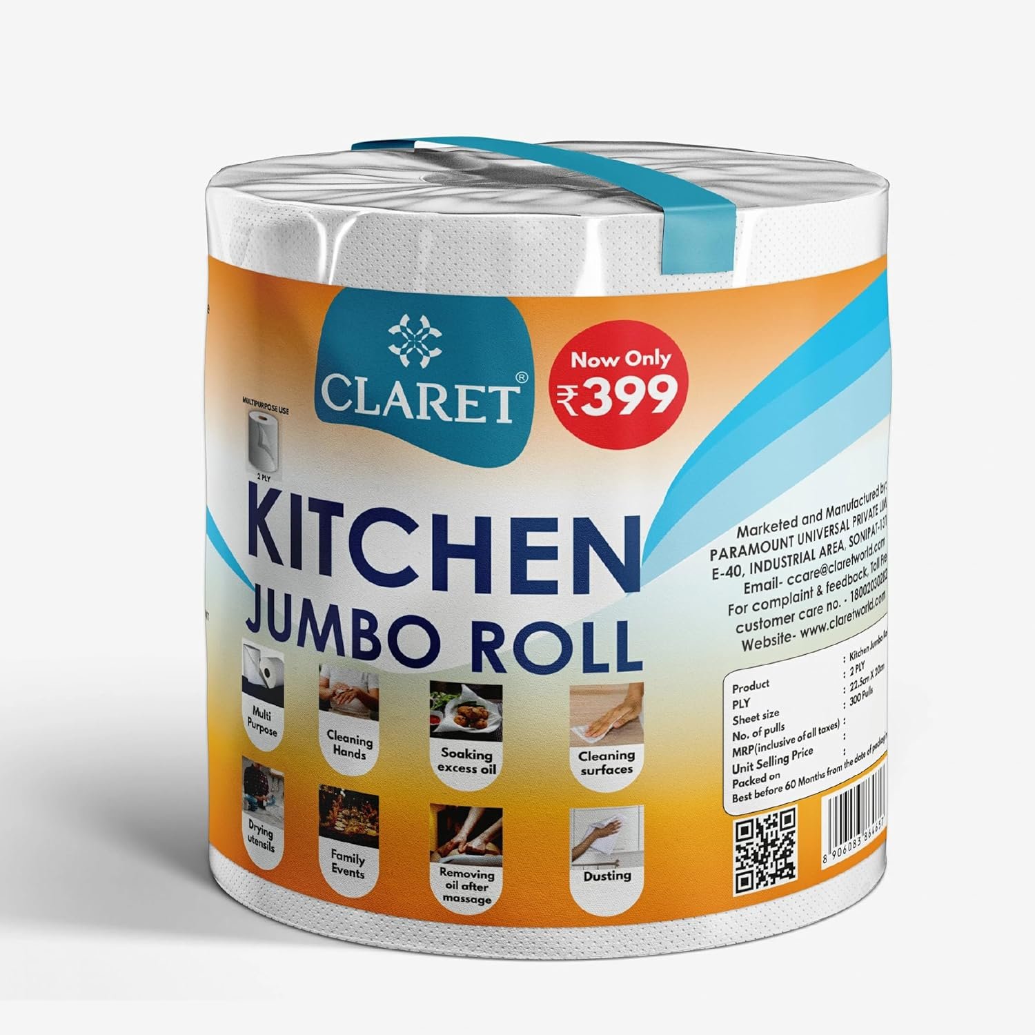 Claret Kitchen Jumbo Towel Tissue Paper Roll Napkin 300 Pulls home kitchen