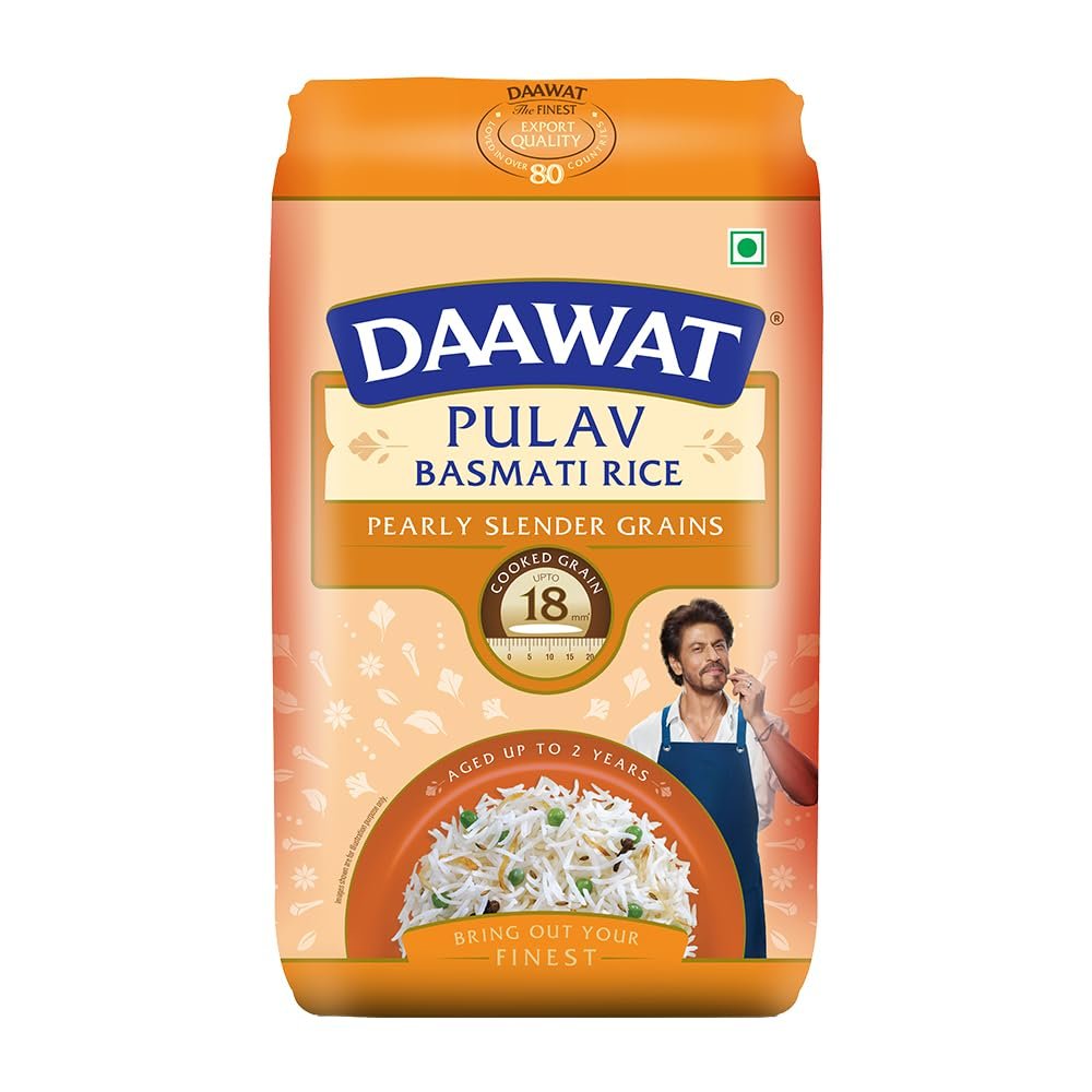 Daawat Pulav Basmati Rice 1Kg| Pearly slender Grains| Cooked Grain grocery