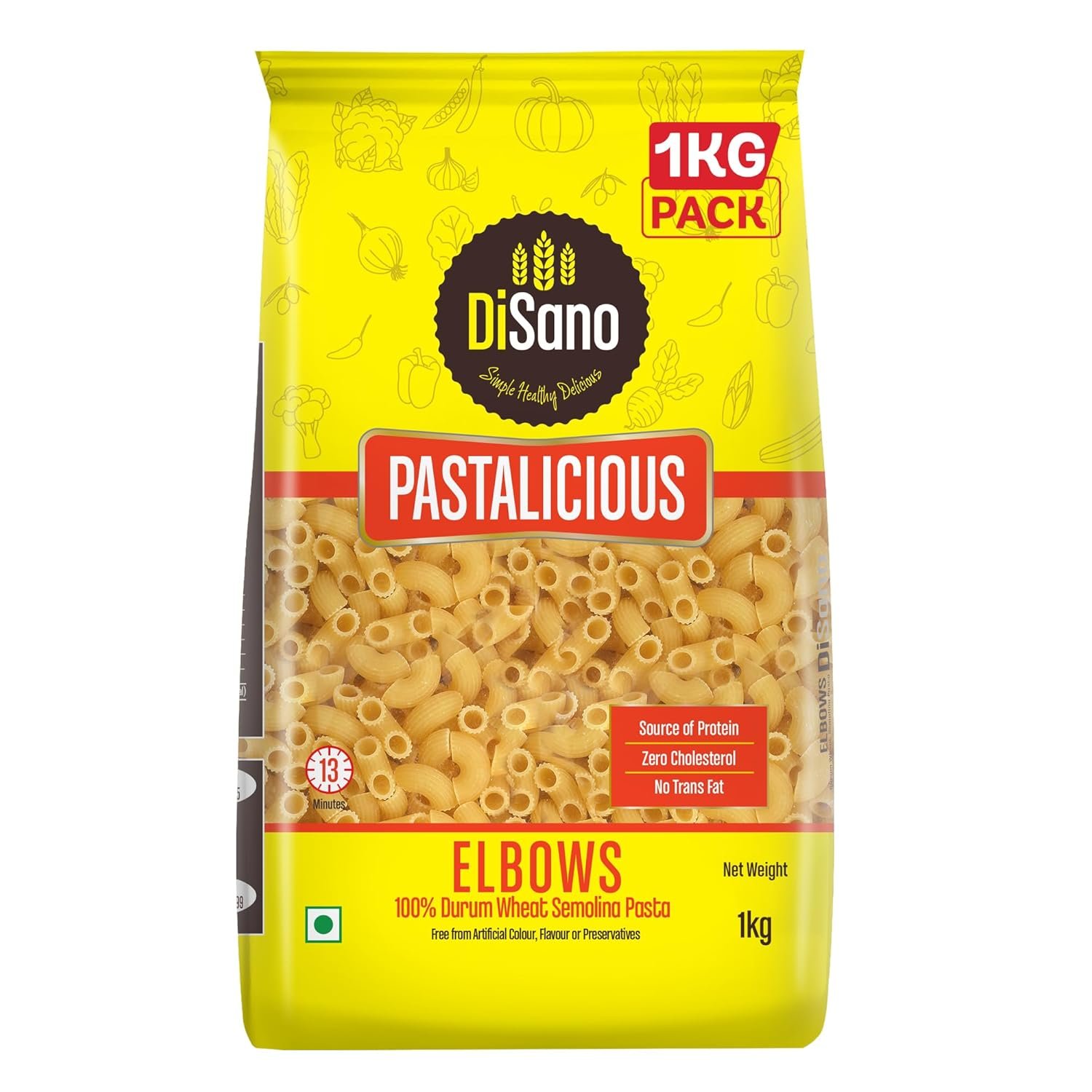 DiSano Elbows Pasta, 1Kg, 100% Durum Wheat, No Maida, Source grocery