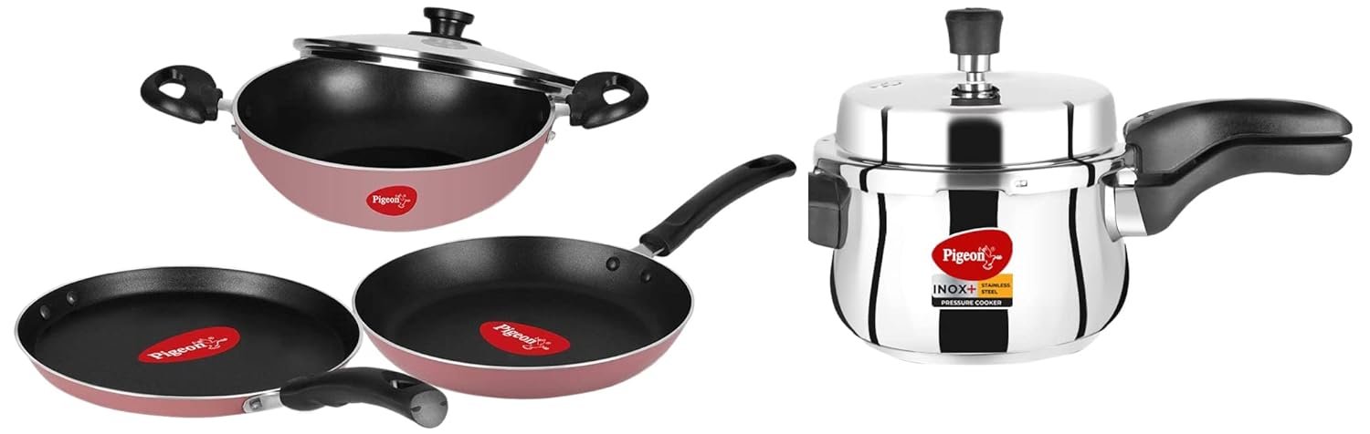 Pigeon by Stovekraft Stainless Steel Pressure Cooker 3 Litre Outer Butterfly Curve 3 Litre Pressure Cooker