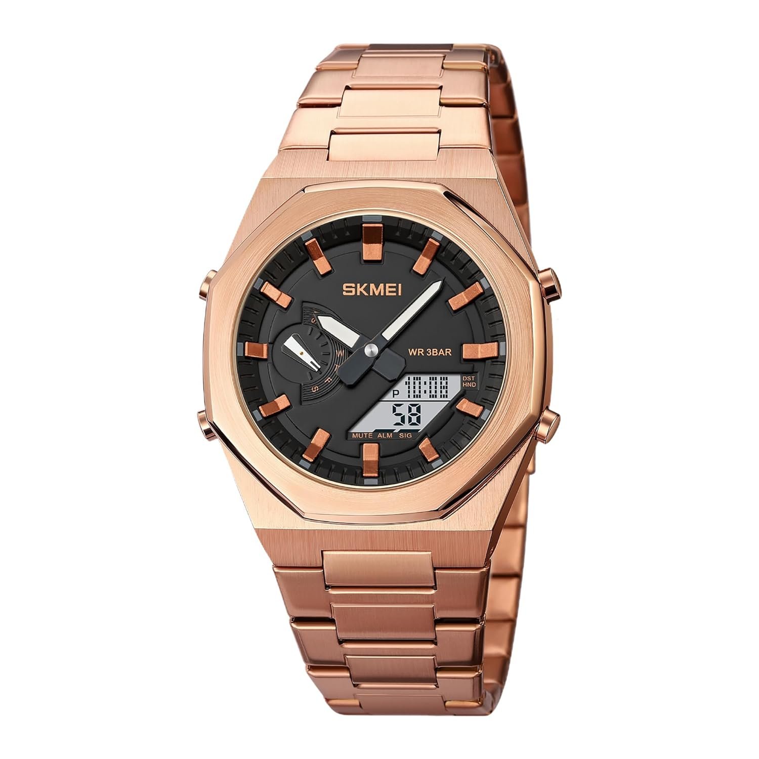 SKMEI Stainless Steel Men Analog Watch Dual-Display Electronic Watch with electronics