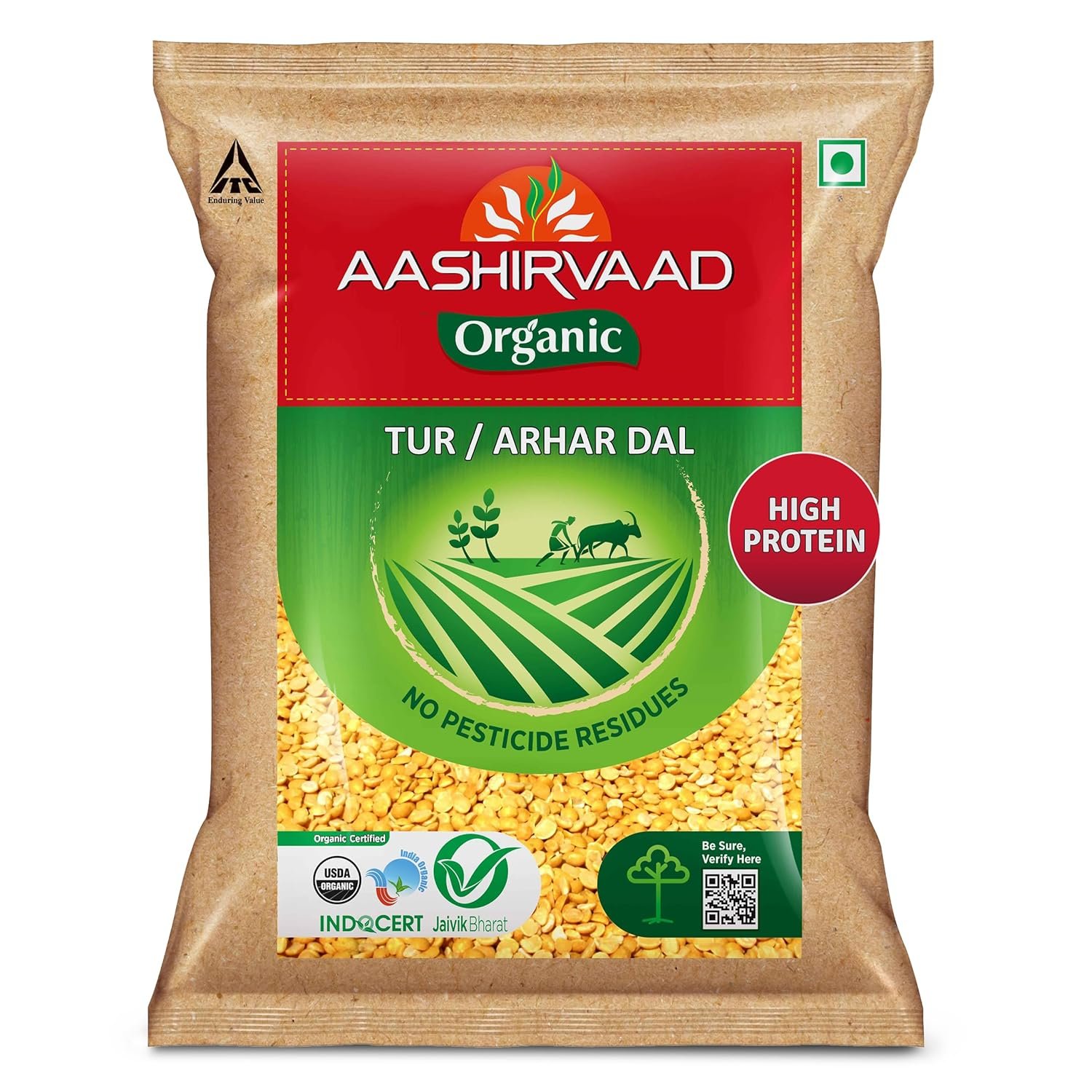 Aashirvaad Organic Arhar/ Tur Dal, 500 g, 100% Organic Arhar/ grocery