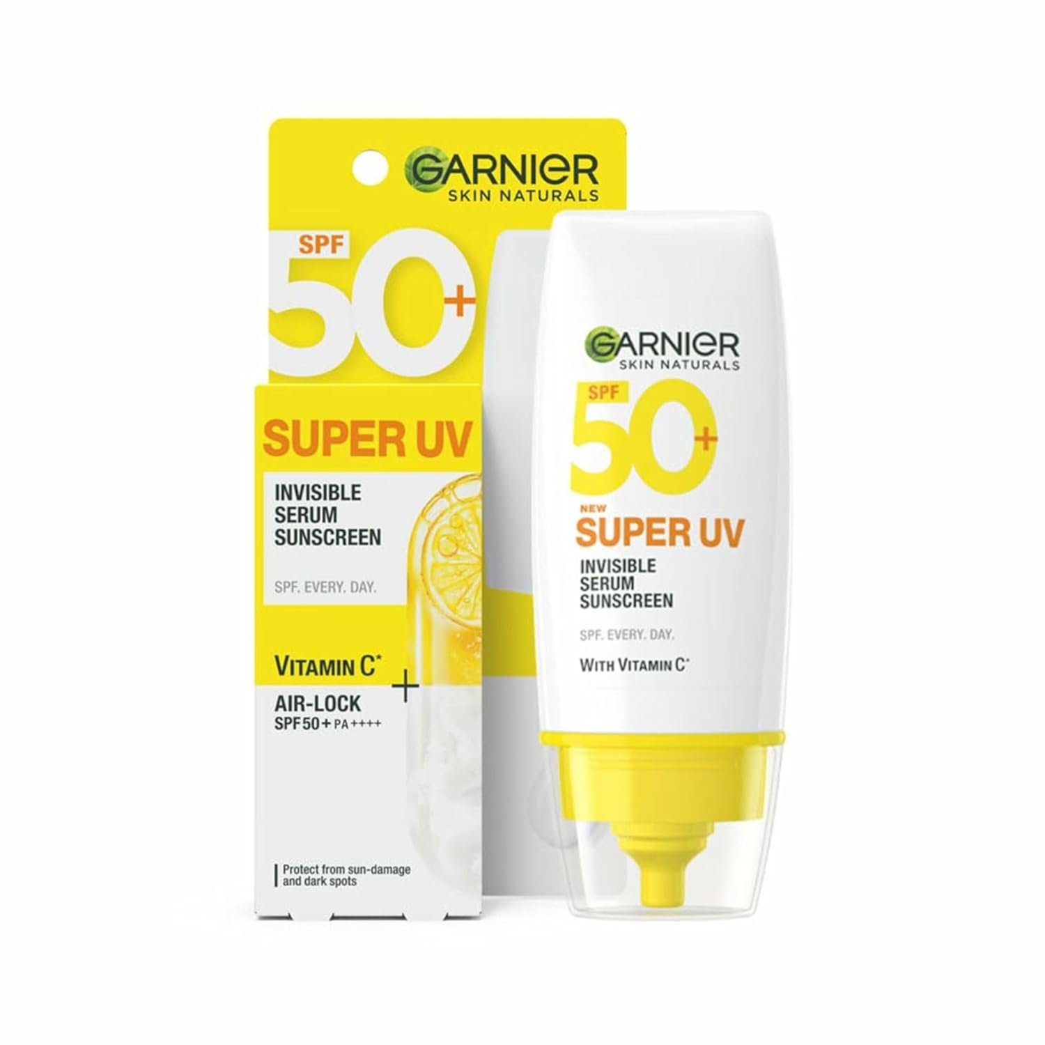 Garnier Super UV Invisible Serum Sunscreen SPF 50 PA++++ UVA/B Garnier Bright Complete Vitamin C Booster Serum 30 ml