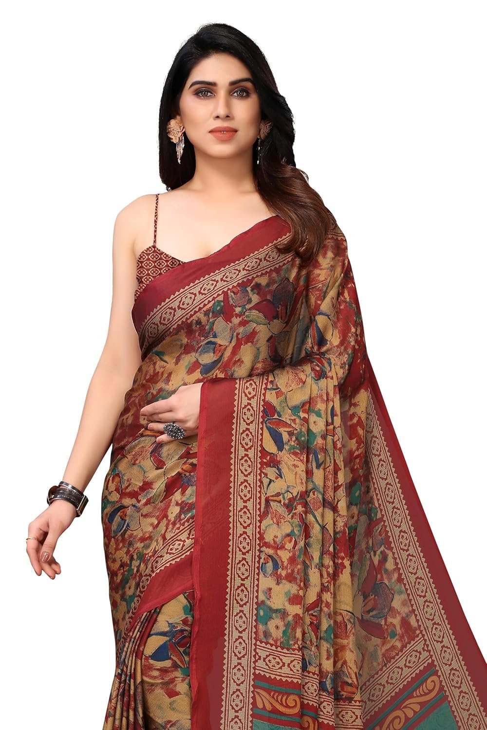 MIRCHI FASHION Women's Plain Weave Chiffon Ethnic Motif Printed Saree fashion