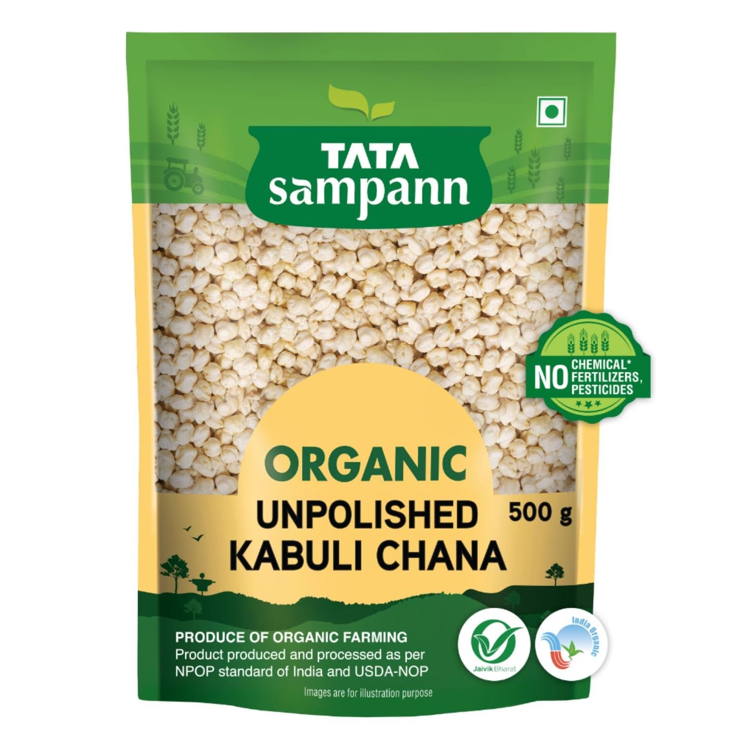 Tata Sampann Organic Unpolished Kabuli Chana, 500g grocery