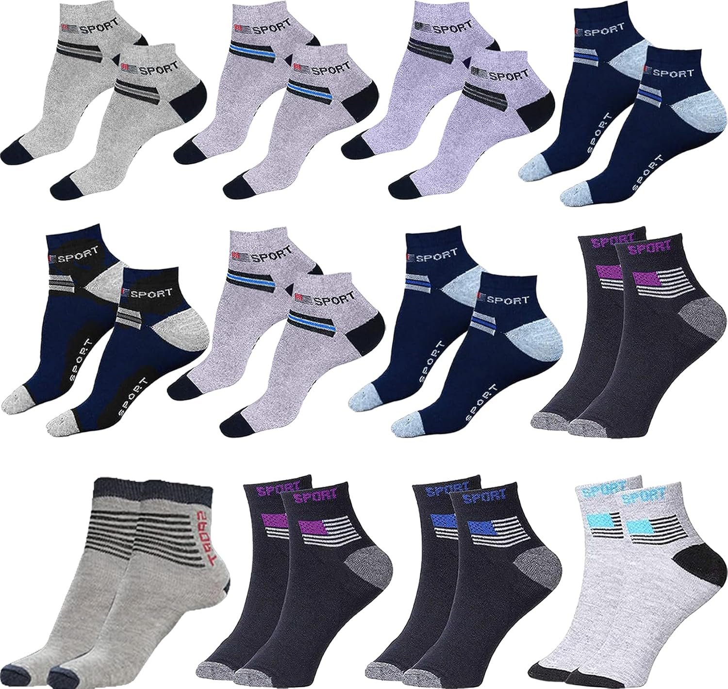 Cotton Blend Assorted Ankle Length Socks For Men (Pack Of SJeware 12 Pairs Solid Cotton Ankle Socks Pack
