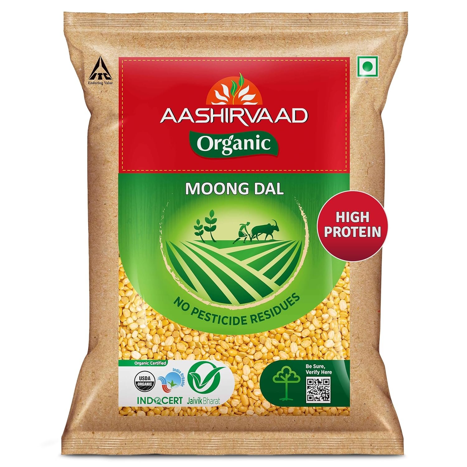 Aashirvaad Organic Moong Dal, 1 Kg, 100% Organic Moong Dal, grocery