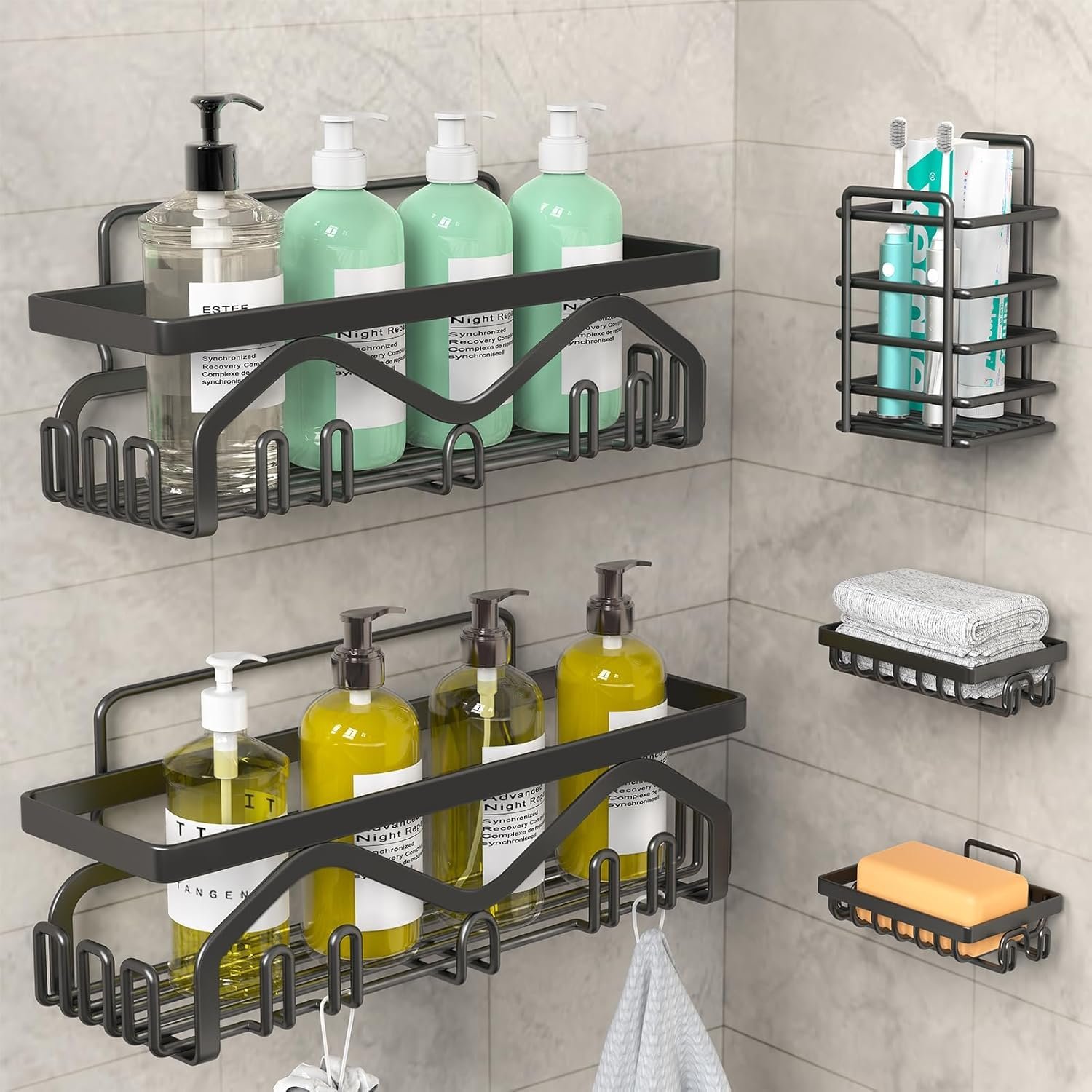 JIALTO 5 in 1 Self-Adhesive Bathroom Organizer Combo - No home appliances