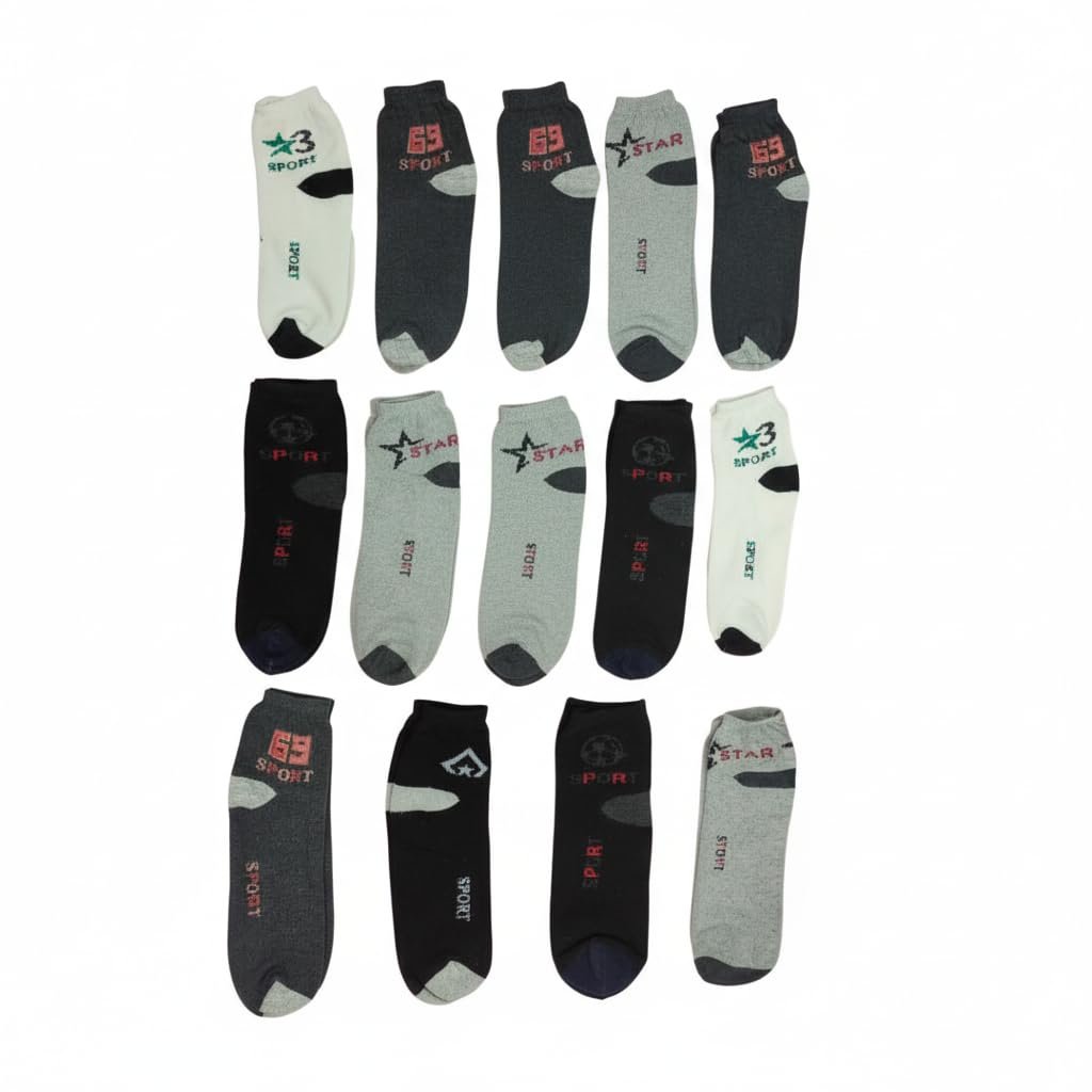 Men's Sports Ankle Socks, Pack of 12, Multicolor SJeware 12 Pairs Solid Cotton Ankle Socks Pack