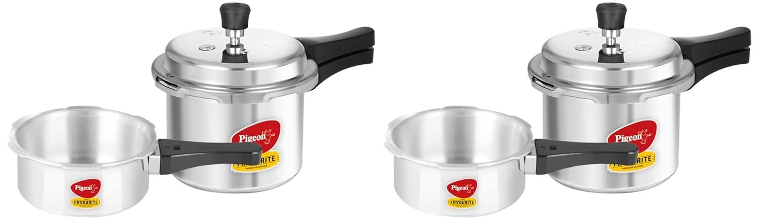 Pigeon By Stovekraft Favourite Aluminium Pressure Cooker Mini Combo with Butterfly Curve 3 Litre Pressure Cooker