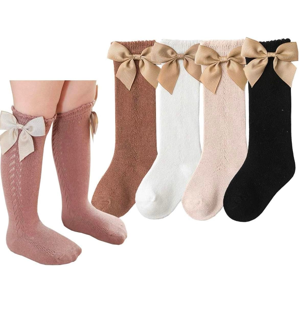 Cute and Colorful Pure Cotton Knee High Socks With Bow fashion