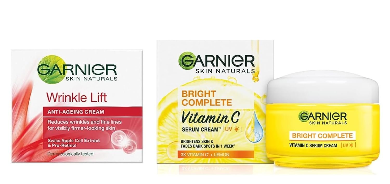 Garnier Skin Naturals, Anti-Ageing Cream, Moisturizing, Wrinkle Lift, 18g + Garnier Bright Complete Vitamin C Booster Serum 30 ml